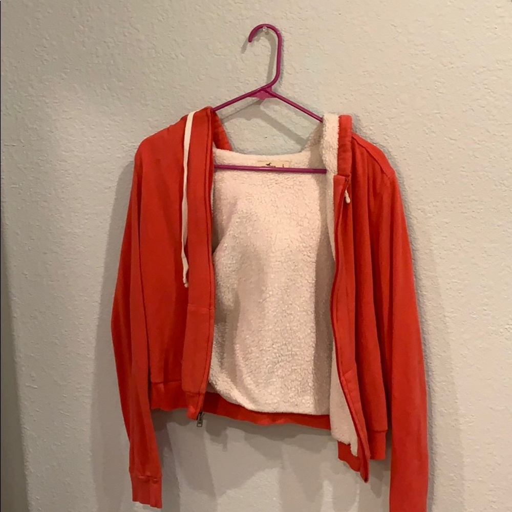 link red/orange zip up sweatshirt from hollister
